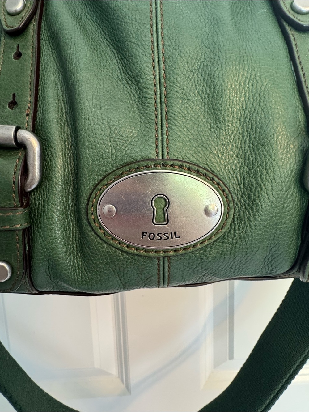 Fossil Green Maddox Leather Satchel with Buckle Accents - Picture 3 of 6